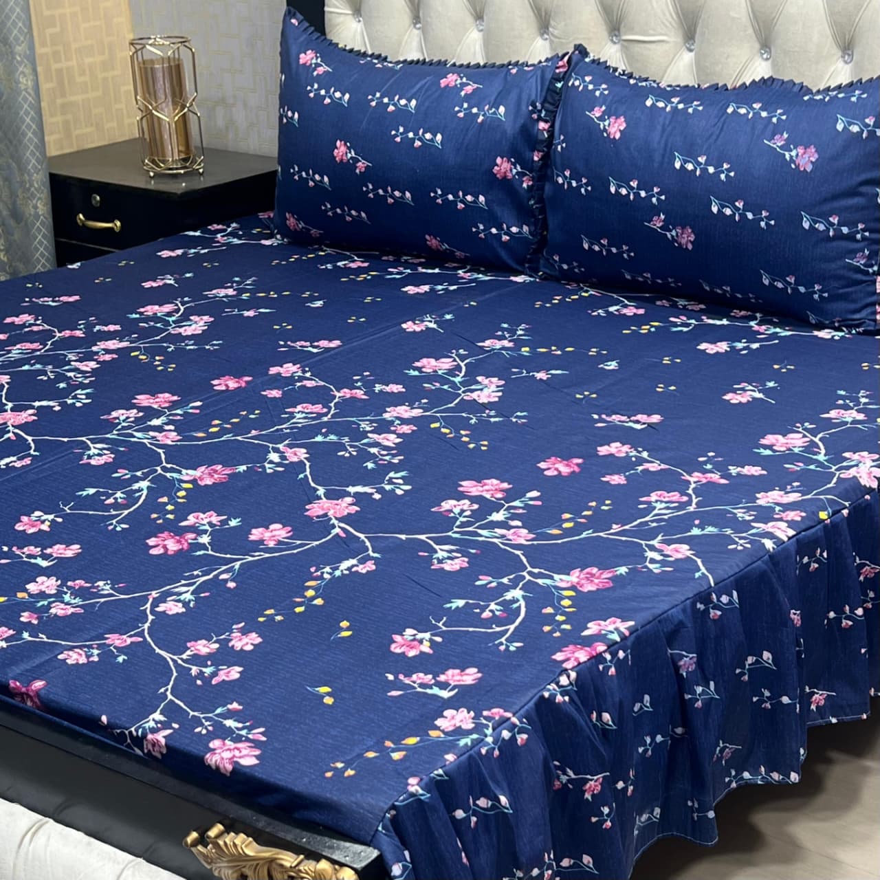 Premium GulAhmed Cotton Salonica Frill Bedsheet Set β 3 Piece | King Size Double Bed | Waffaa Store