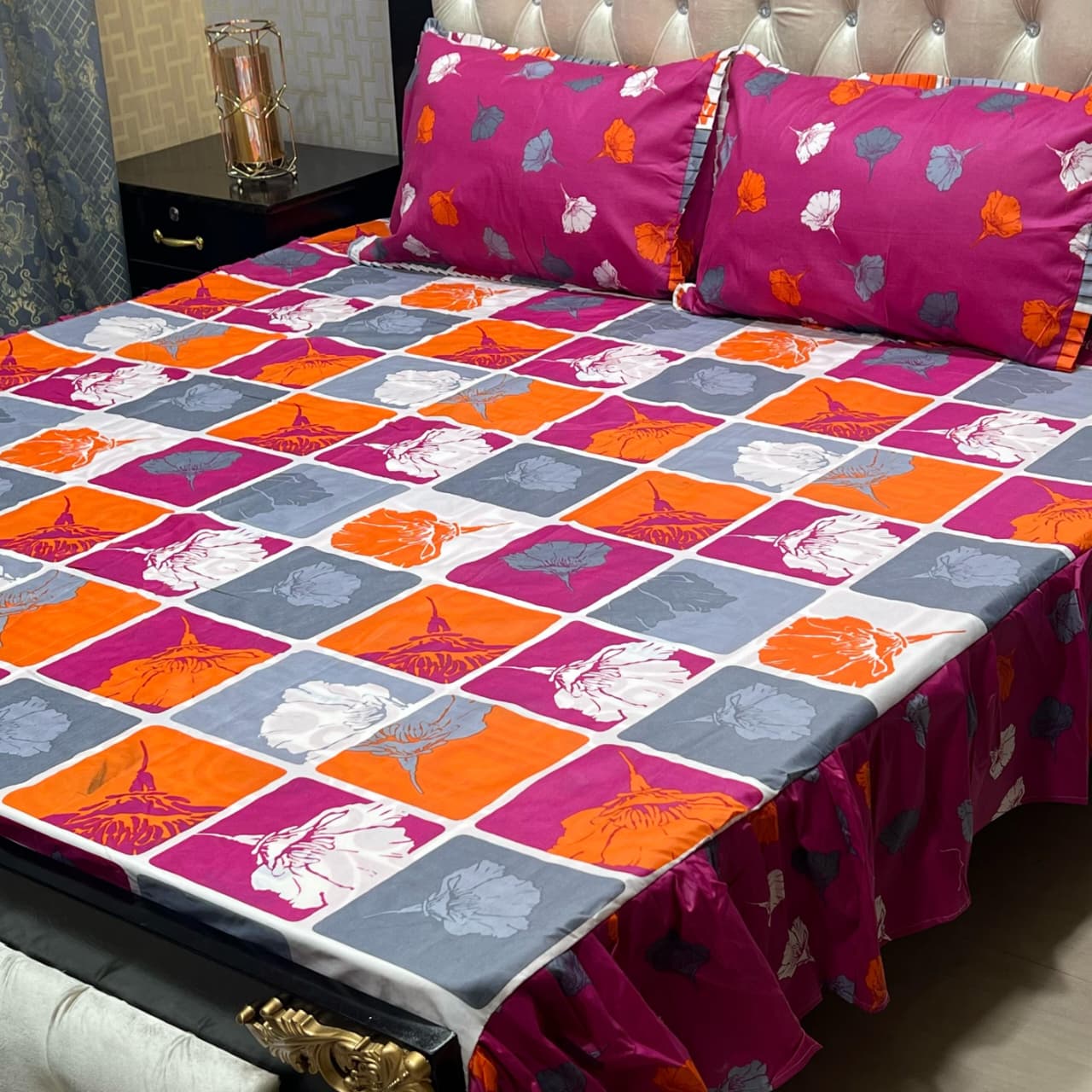 Premium GulAhmed Cotton Salonica Frill Bedsheet Set β 3 Piece | King Size Double Bed | Waffaa Store