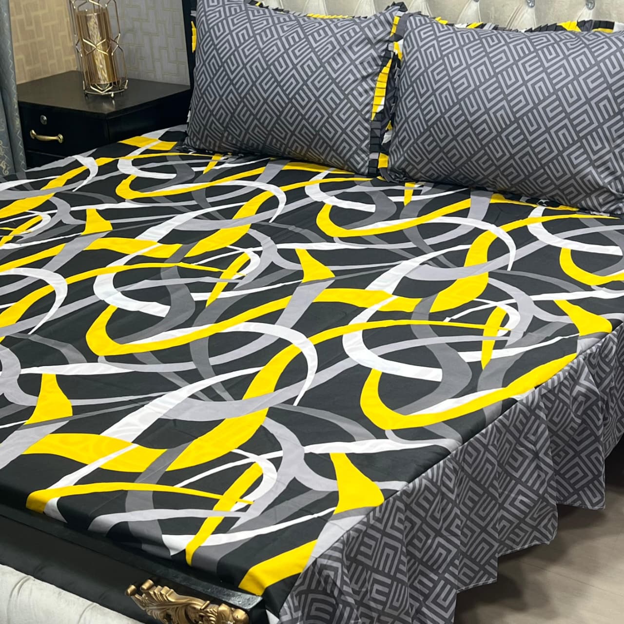 Premium GulAhmed Cotton Salonica Frill Bedsheet Set β 3 Piece | King Size Double Bed | Waffaa Store