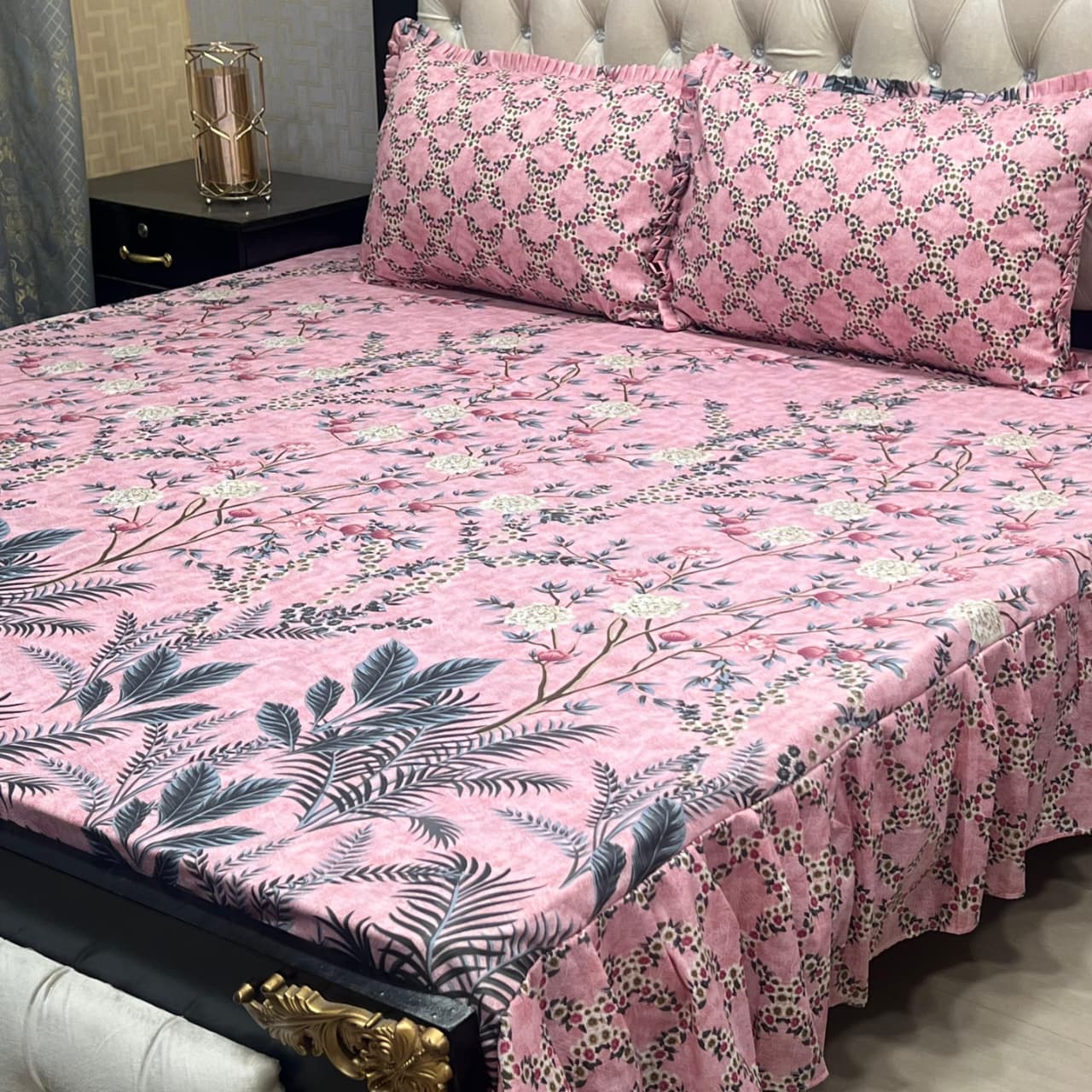 Premium GulAhmed Cotton Salonica Frill Bedsheet Set β 3 Piece | King Size Double Bed | Waffaa Store