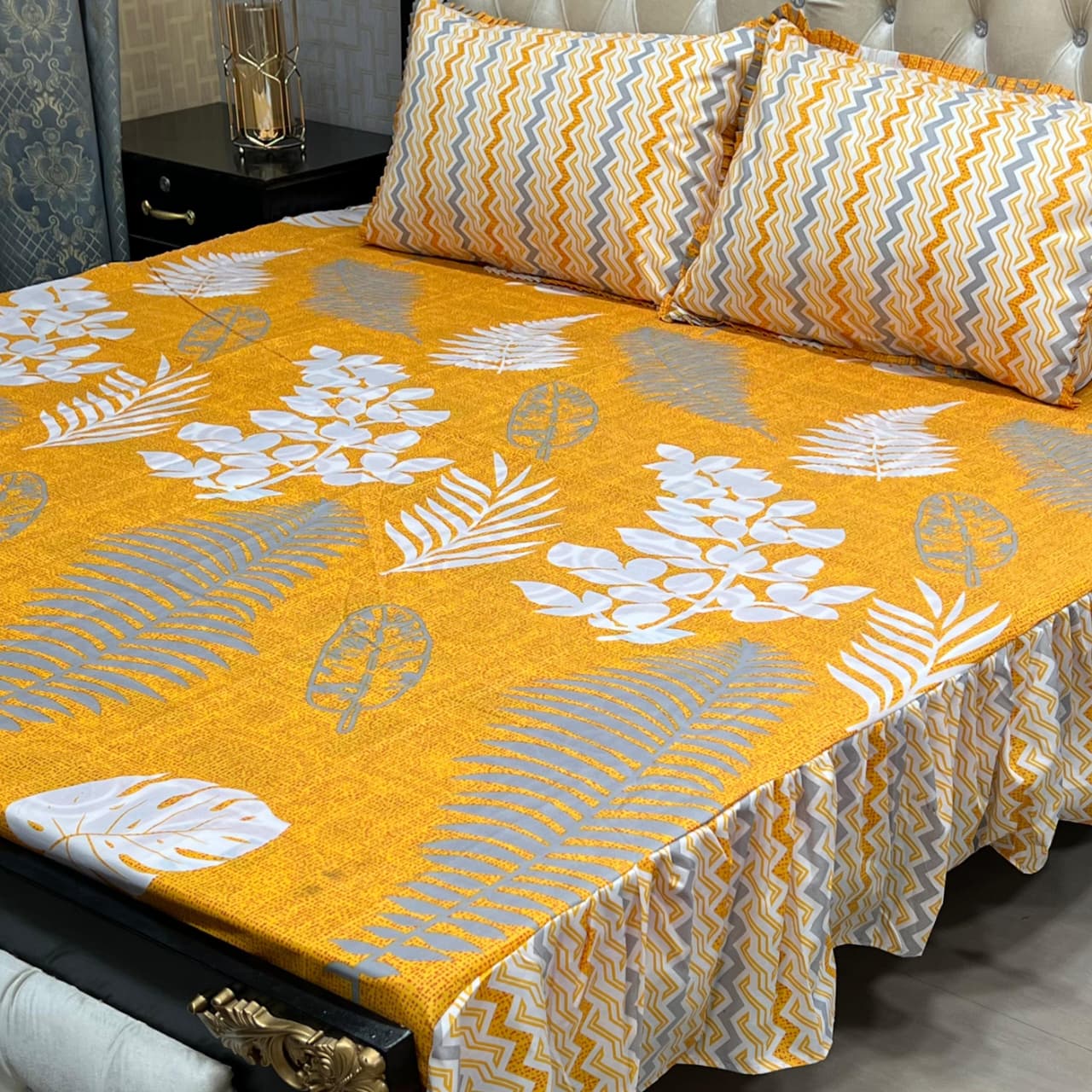 Premium GulAhmed Cotton Salonica Frill Bedsheet Set β 3 Piece | King Size Double Bed | Waffaa Store