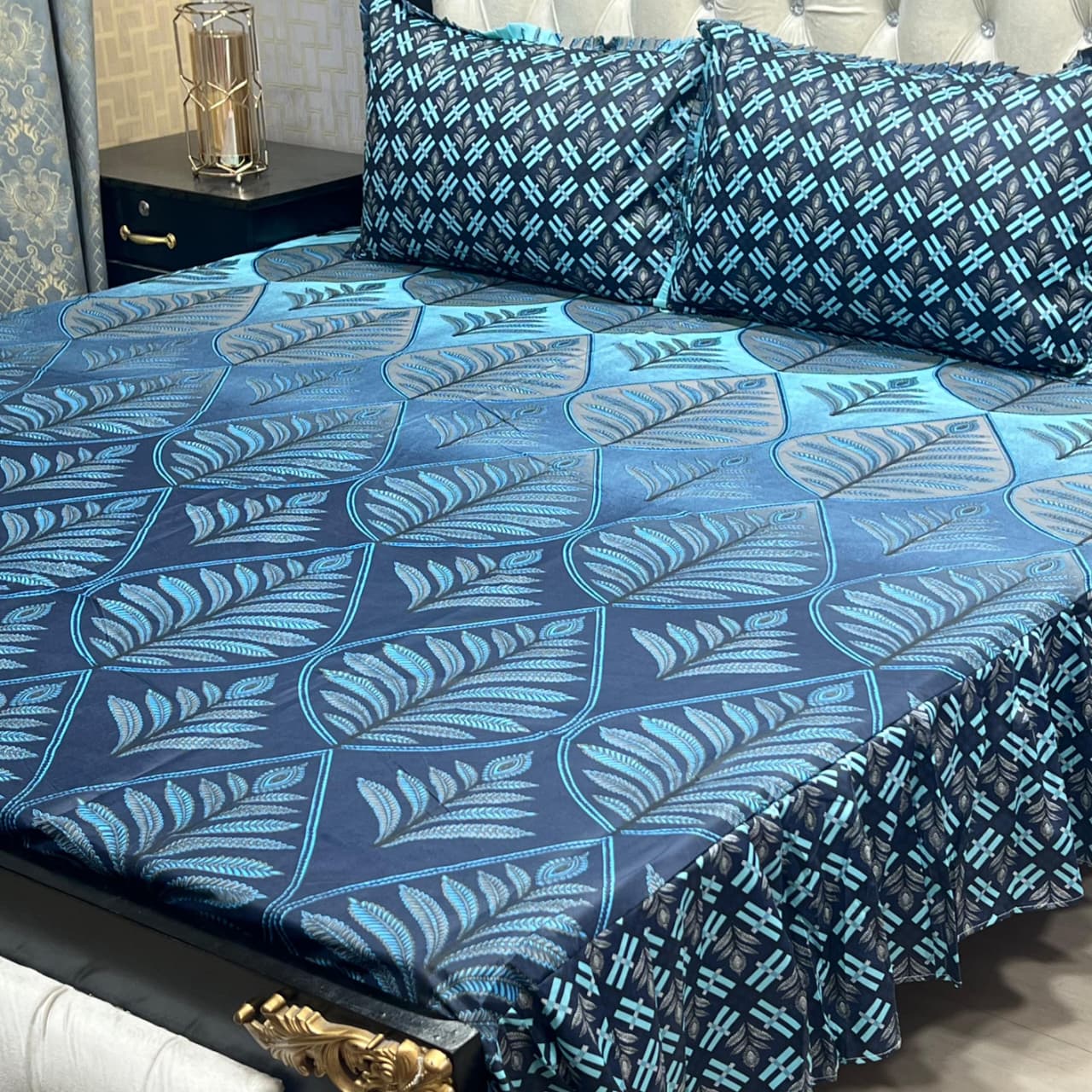 Premium GulAhmed Cotton Salonica Frill Bedsheet Set β 3 Piece | King Size Double Bed | Waffaa Store