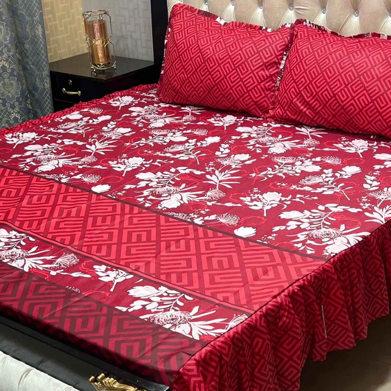 Premium GulAhmed Cotton Salonica Frill Bedsheet Set β 3 Piece | King Size Double Bed | Waffaa Store