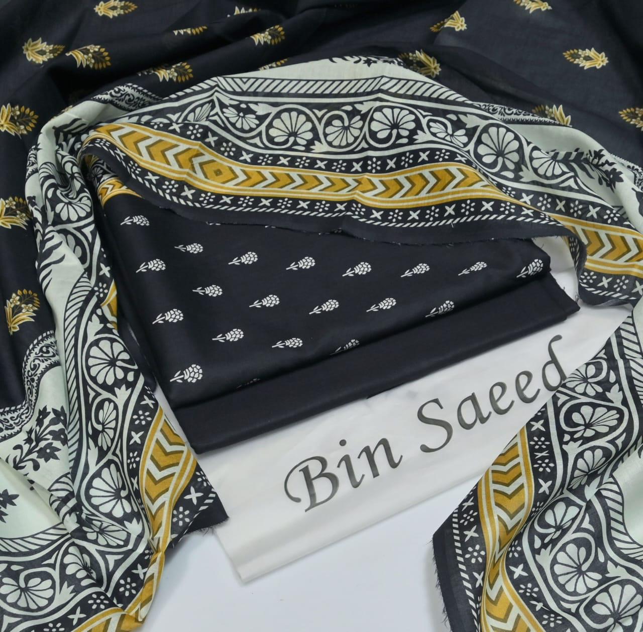 Bin Saeed Printed Lawn 3-Piece Collection 2025 β Premium Voil Dupatta & Dyed Trouser
