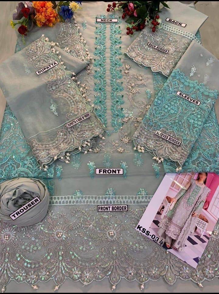 Luxury Organza Embroidered Suit with Stones & Tassels – Waffaa Store