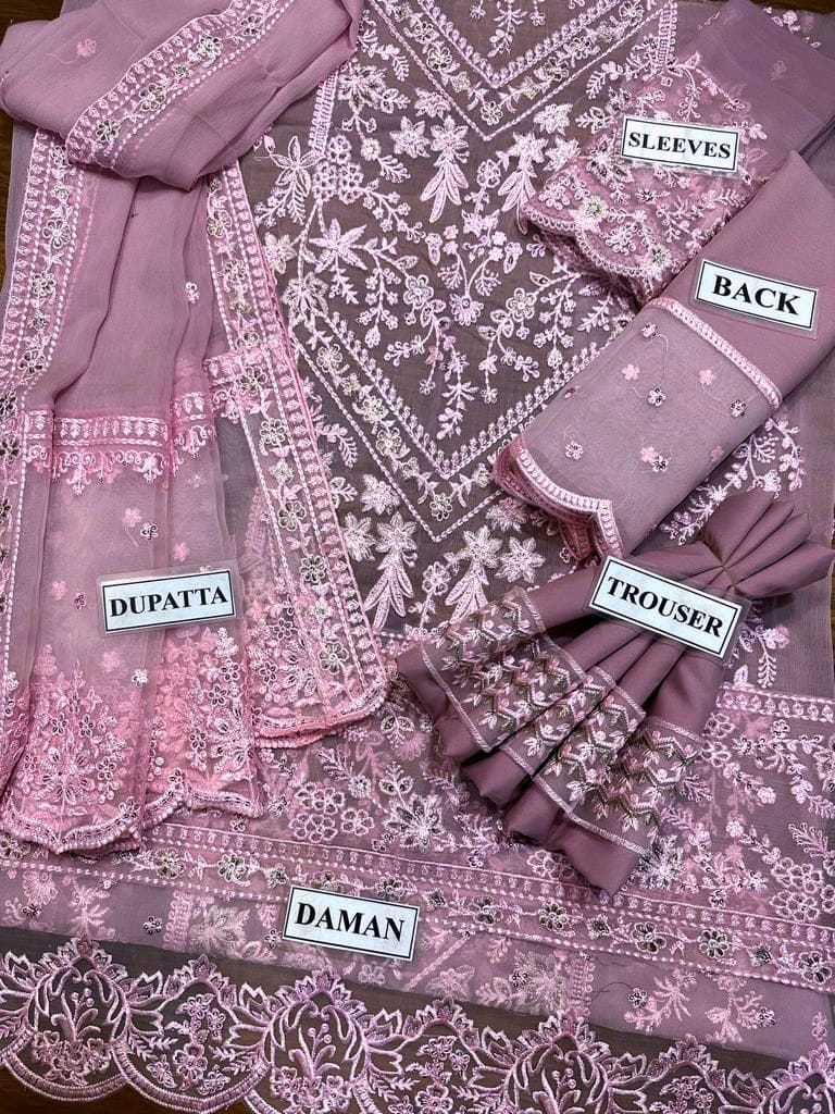 Premium Chiffon Embroidery Dress | Bridal & Formal Party Outfit for Women