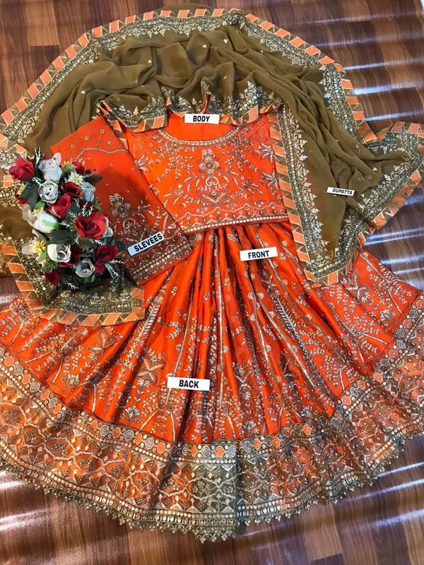 Designer Chiffon Embroidered Frock 2025 | Heavy Handwork & Sequin Dress with Silk Trouser & Dupatta"