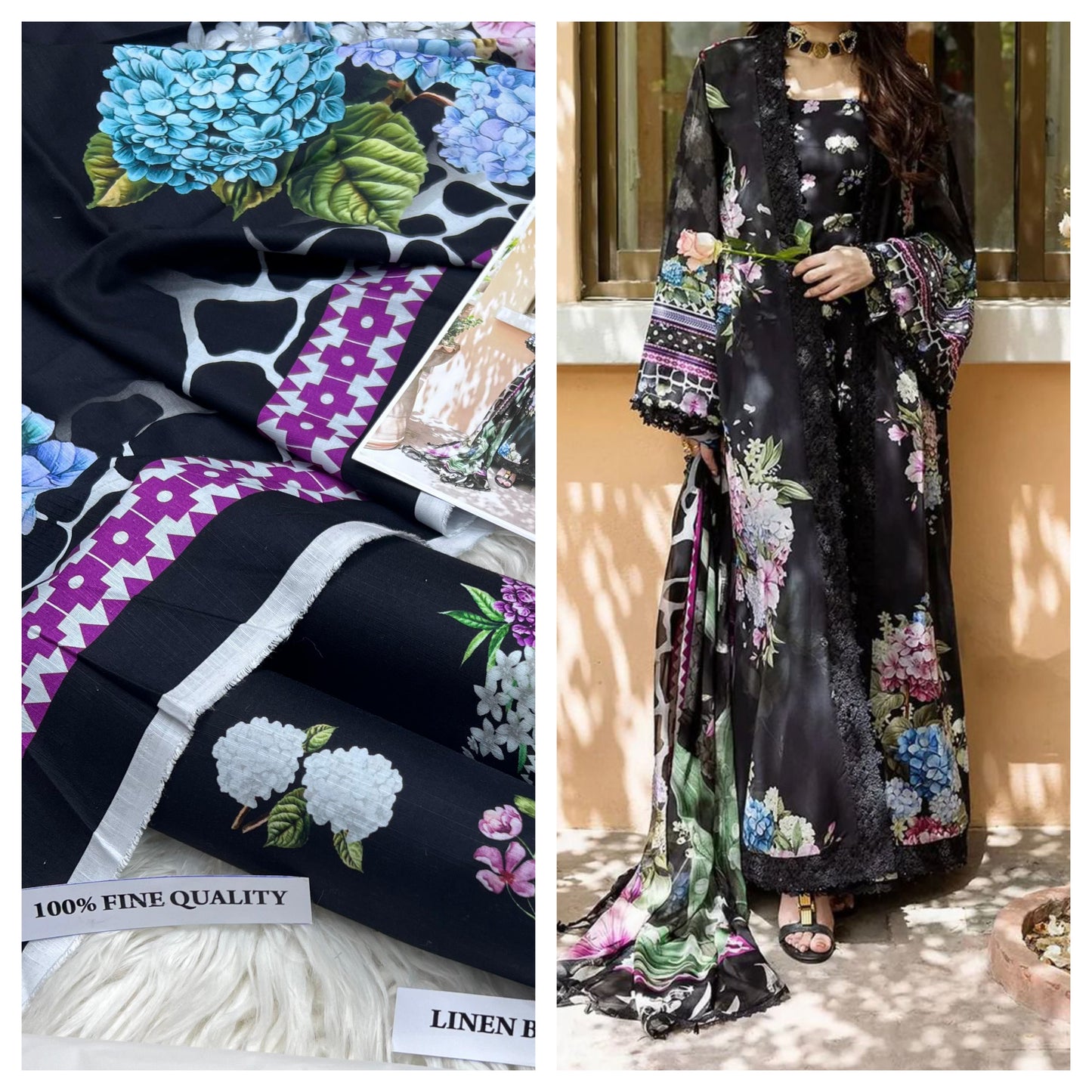 Airjet Bana Doria Slub Linen Digital Print 3-Piece Suit – Volume | Waffaa Store