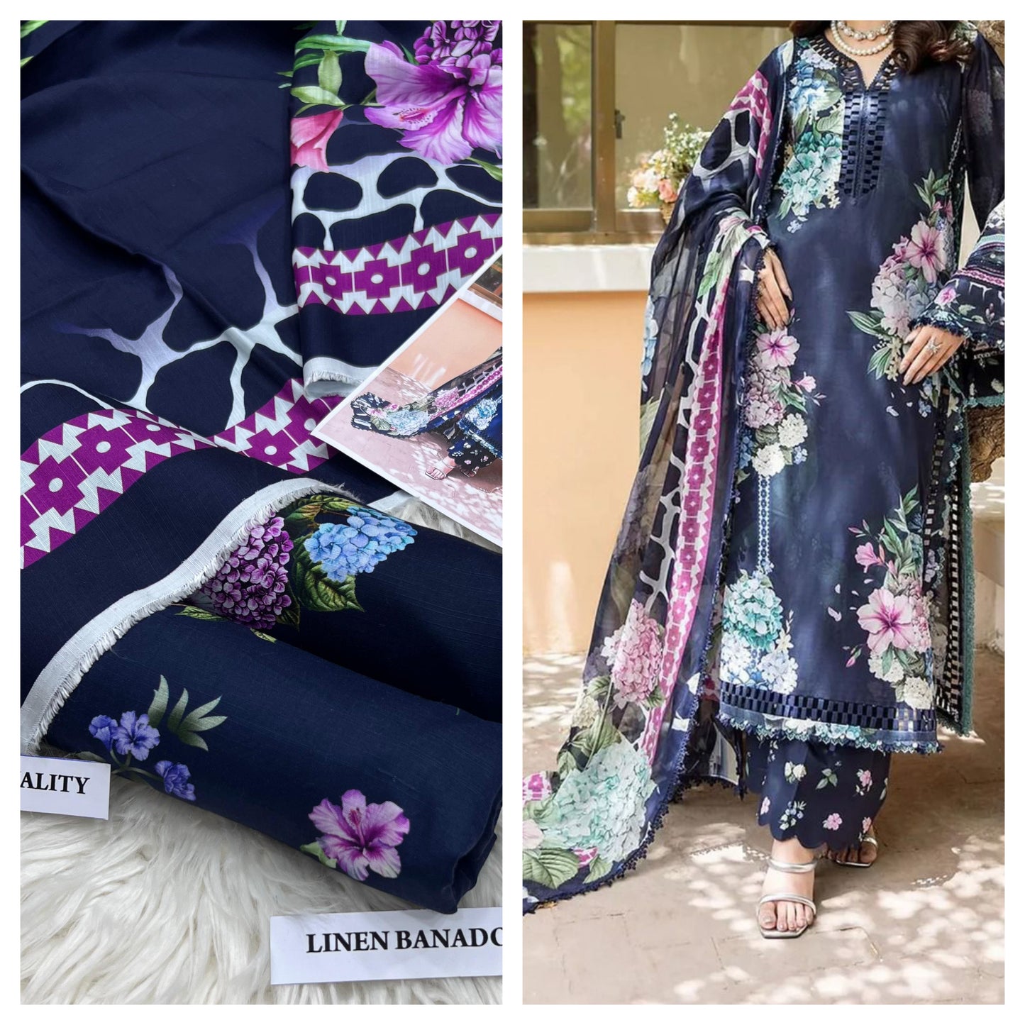 Airjet Bana Doria Slub Linen Digital Print 3-Piece Suit – Volume | Waffaa Store