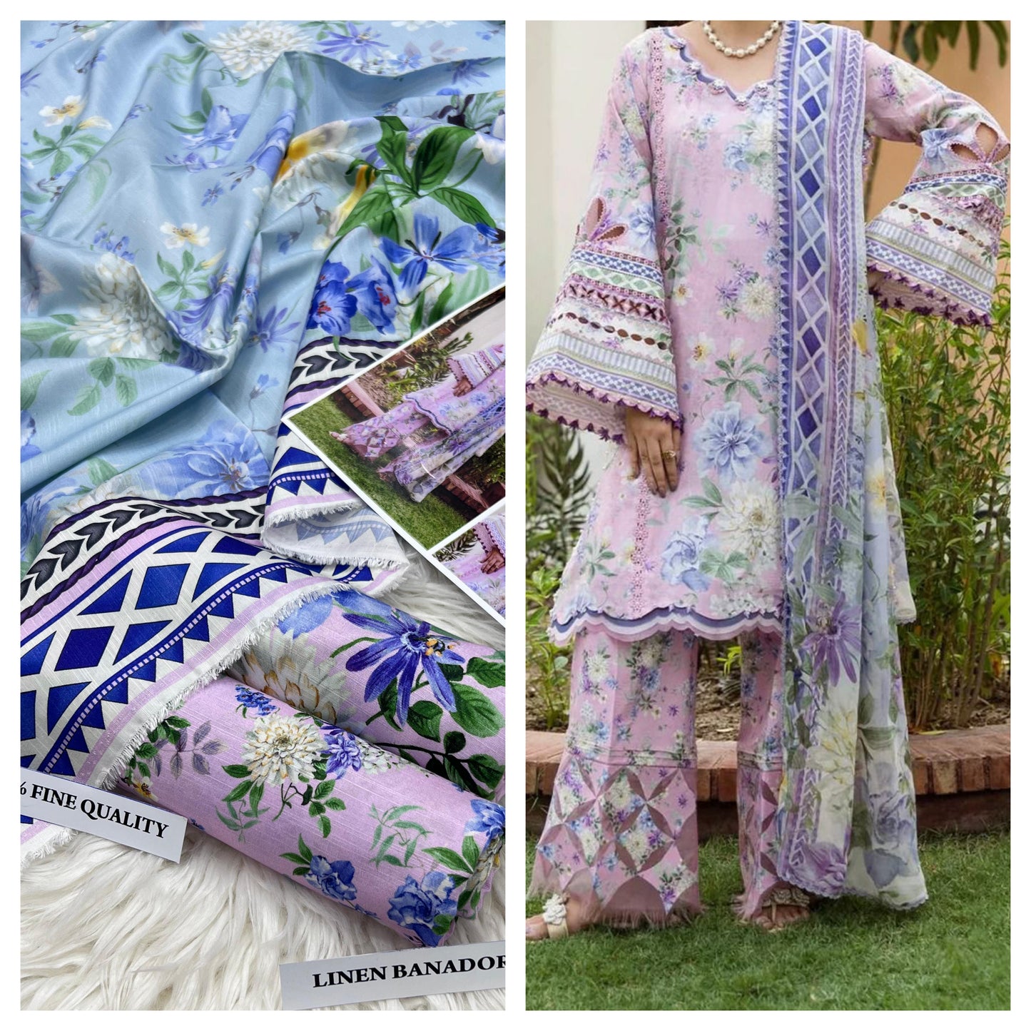 Airjet Bana Doria Slub Linen Digital Print 3-Piece Suit – Volume | Waffaa Store