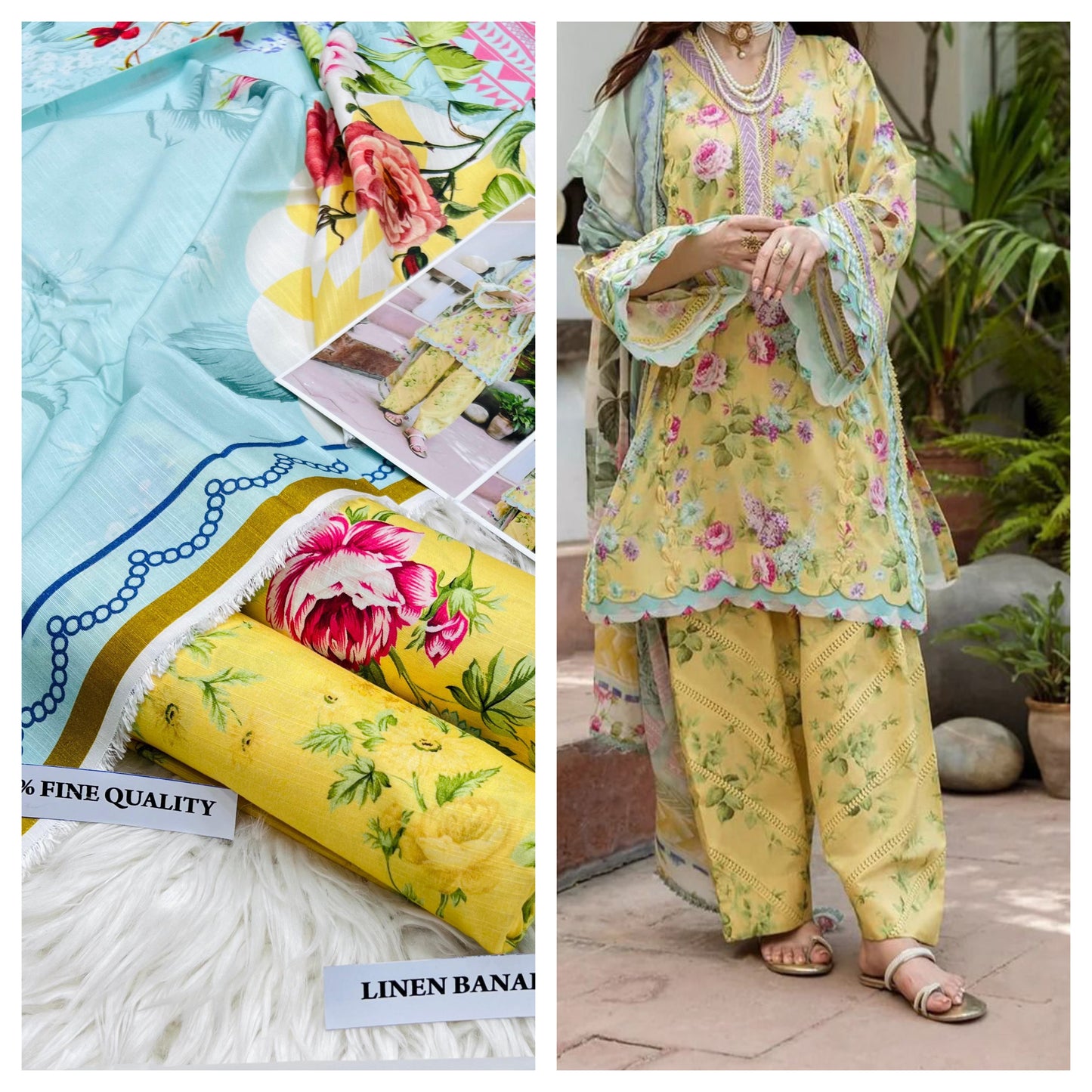 Airjet Bana Doria Slub Linen Digital Print 3-Piece Suit – Volume | Waffaa Store