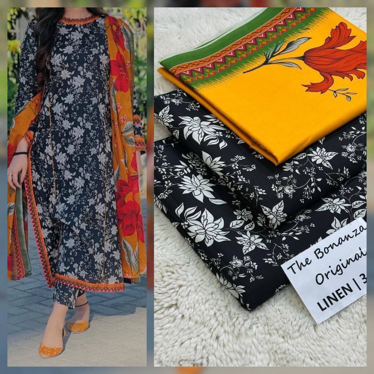 Printed Linen 3 Piece Suit | Allover Shirt, Dupatta & Trouser | Premium Winter Collection 2025