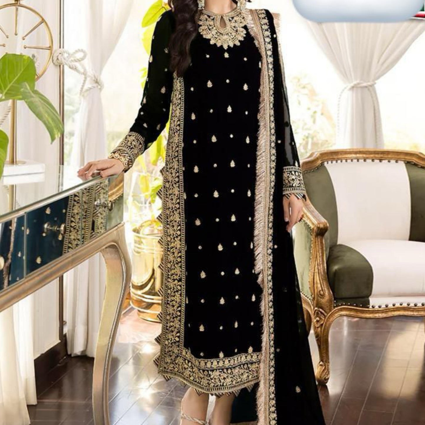 Luxury Chiffon Embroidered 3PC Suit | Heavy Dupatta & Silk Trouser – Waffaa Store Premium Collection