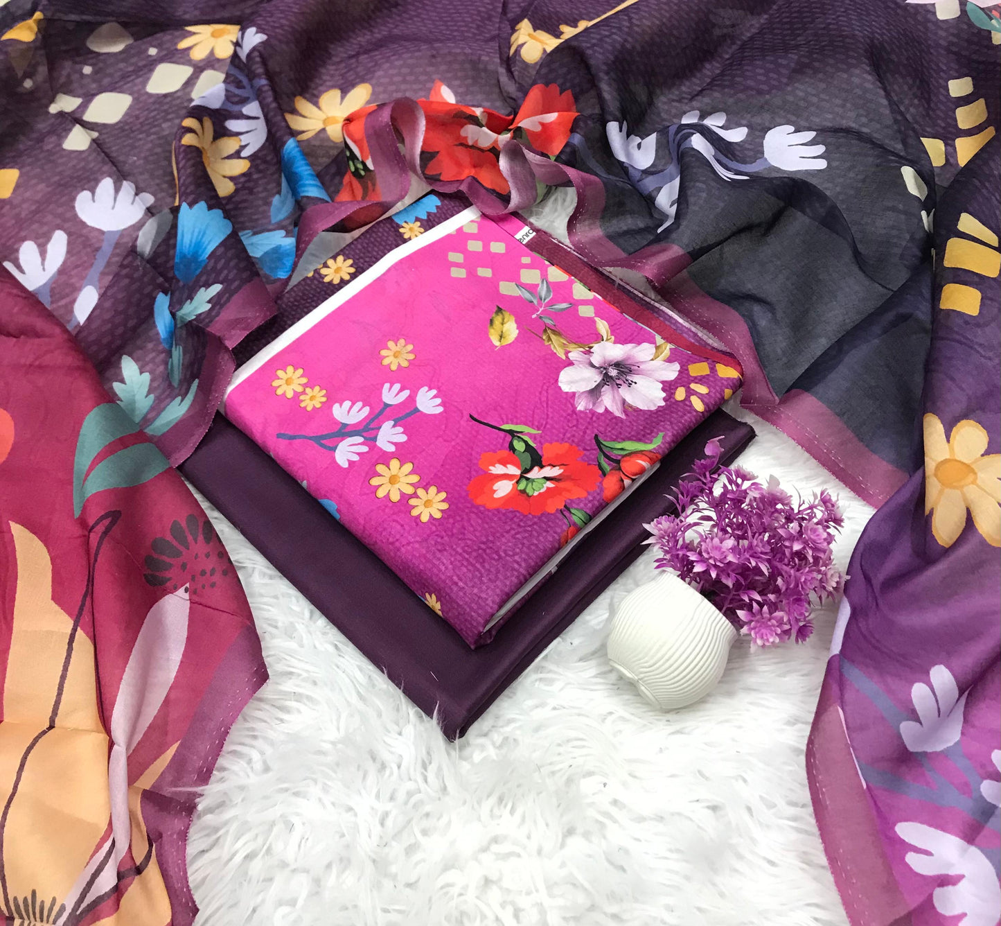 Summer Lawn Suit – Printed Shirt with Extra Sleeves & Voile Dupatta
