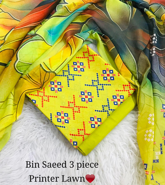 Bin Saeed Mix Brand Lawn 3-Piece – Premium Printed Collection