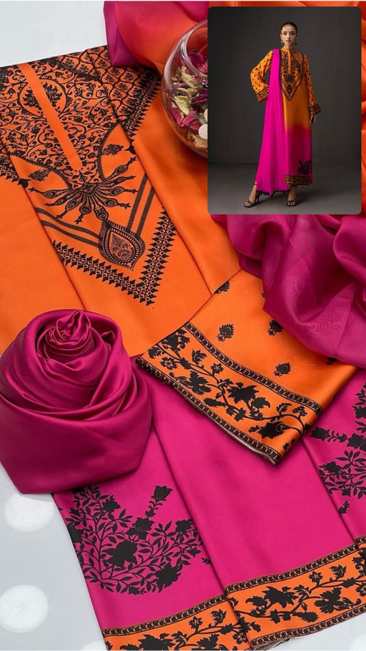 Premium Lulusar Shamose Silk 3-Piece Digital Printed Suit 2025
