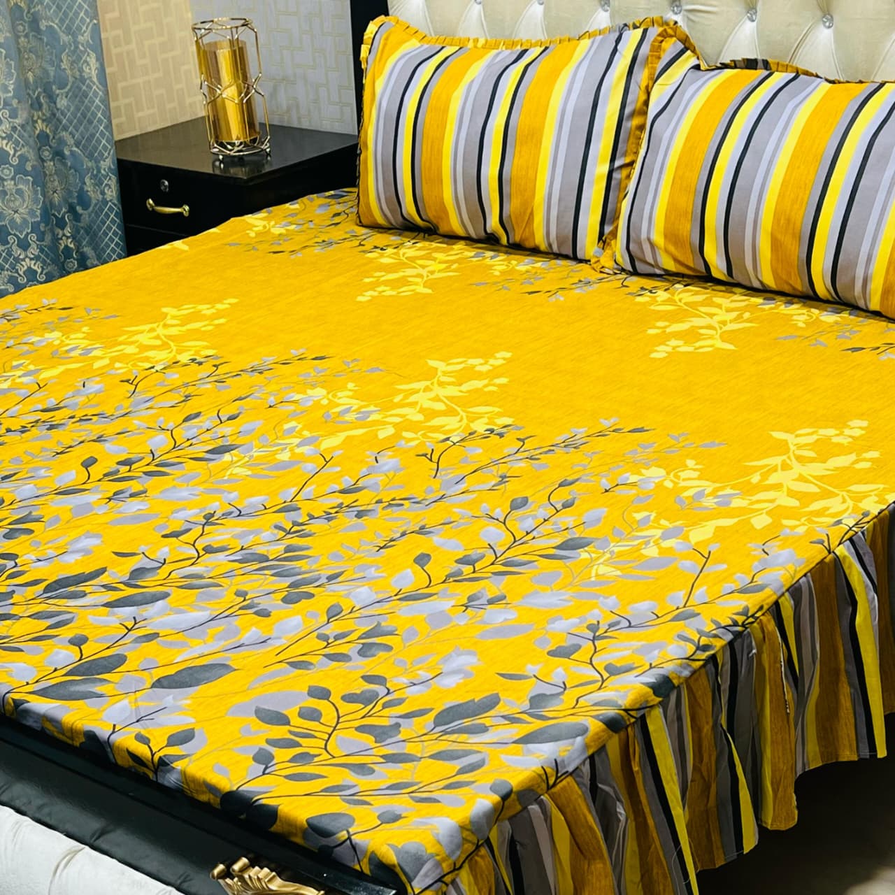 Premium GulAhmed Cotton Salonica Frill Bedsheet Set – 3 Piece | King Size Double Bed | Waffaa Store
