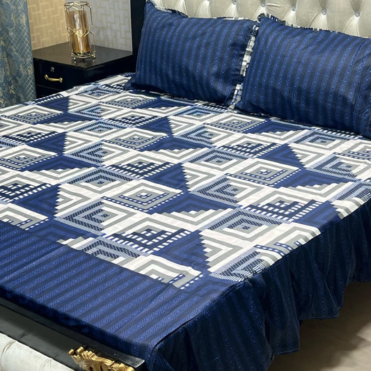 Premium GulAhmed Cotton Salonica Frill Bedsheet Set – 3 Piece | King Size Double Bed | Waffaa Store