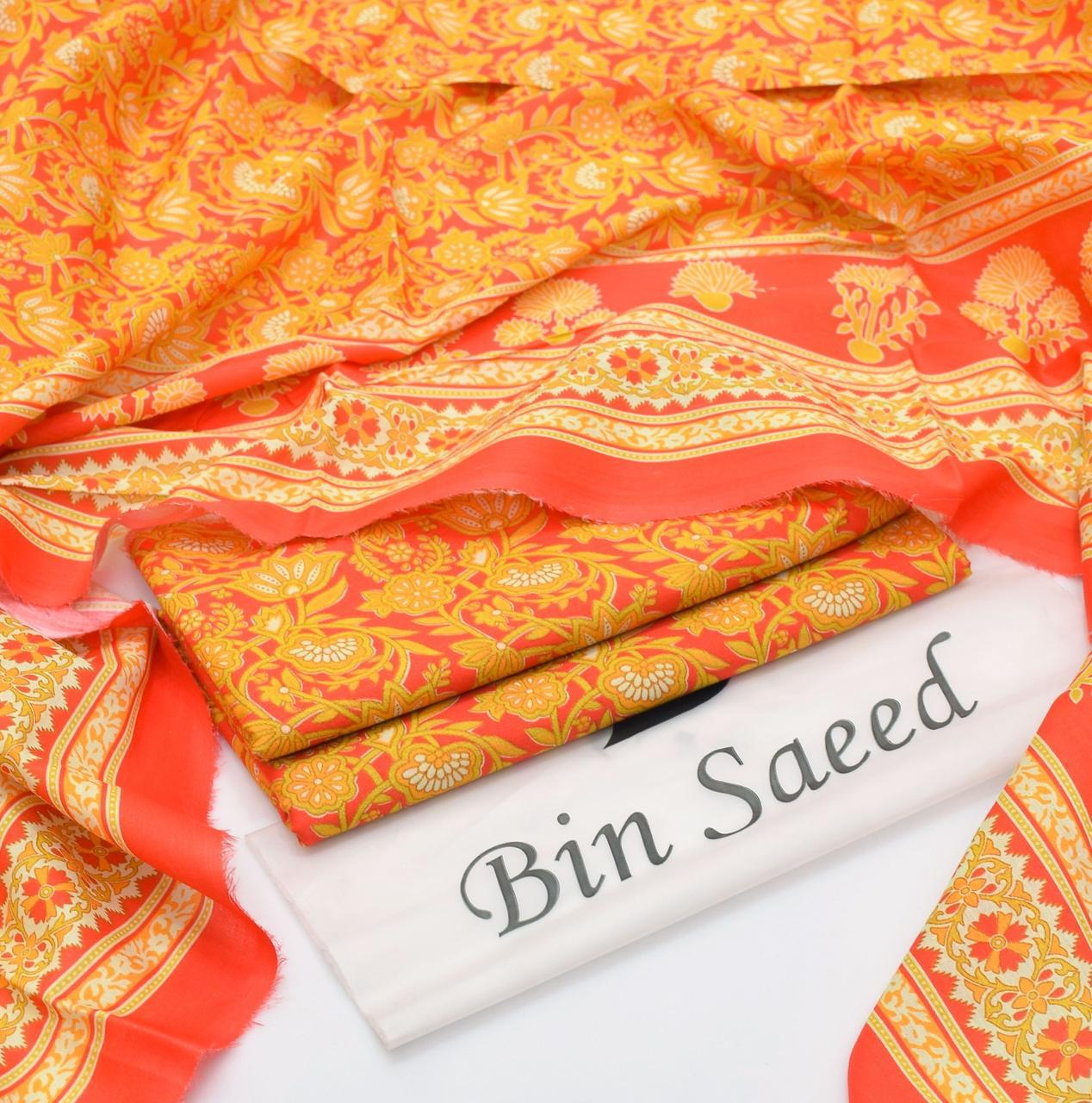 Bin Saeed Printed Lawn 3-Piece Collection 2025 – Premium Voil Dupatta & Dyed Trouser