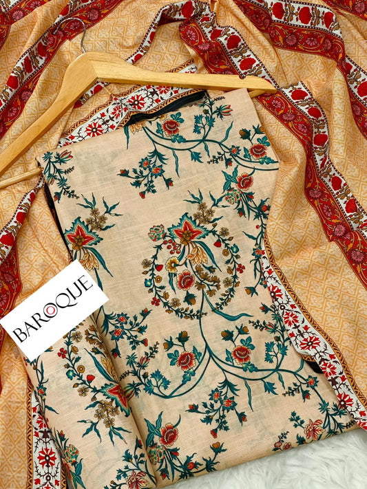 Baroque Khaddar 3-Piece Suit – Digital Printed Winter Collection 2025 | Waffaa