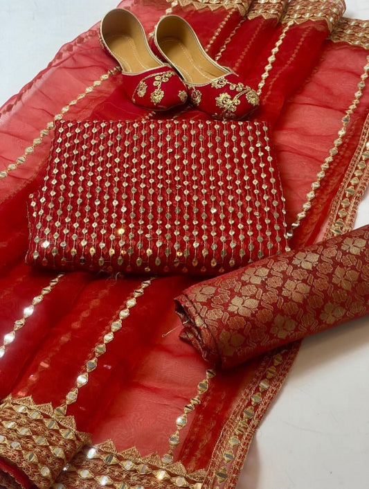 Wedding & Party Wear 4-Piece Organza Dress – Jamawar Banarsi Trousers
