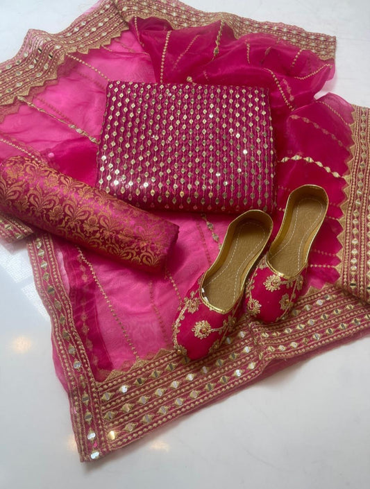 Wedding & Party Wear 4-Piece Organza Dress – Jamawar Banarsi Trousers