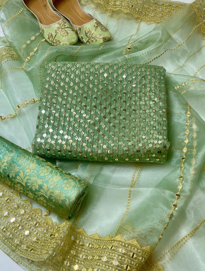 Wedding & Party Wear 4-Piece Organza Dress – Jamawar Banarsi Trousers
