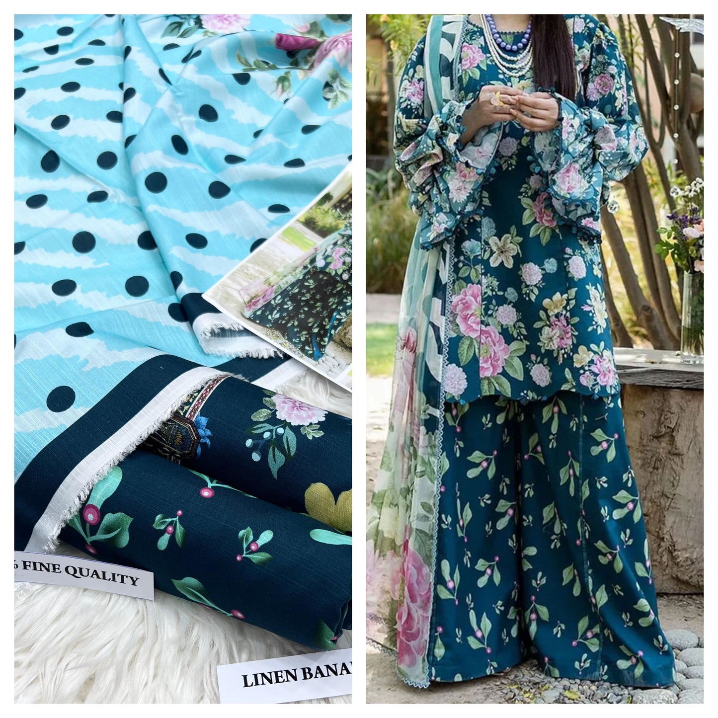 Airjet Bana Doria Slub Linen Digital Print 3-Piece Suit – Volume | Waffaa Store