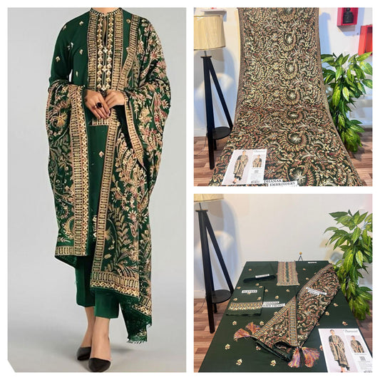Winter Collection 2025 | Premium Fancy Dhanak Embroidered Suit – 3 Piece | Luxury Shawl Set