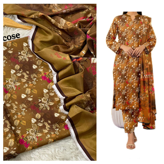 Premium Digital Viscose 3-Piece Suit | Digital Printed Shirt, Trouser & Dupatta