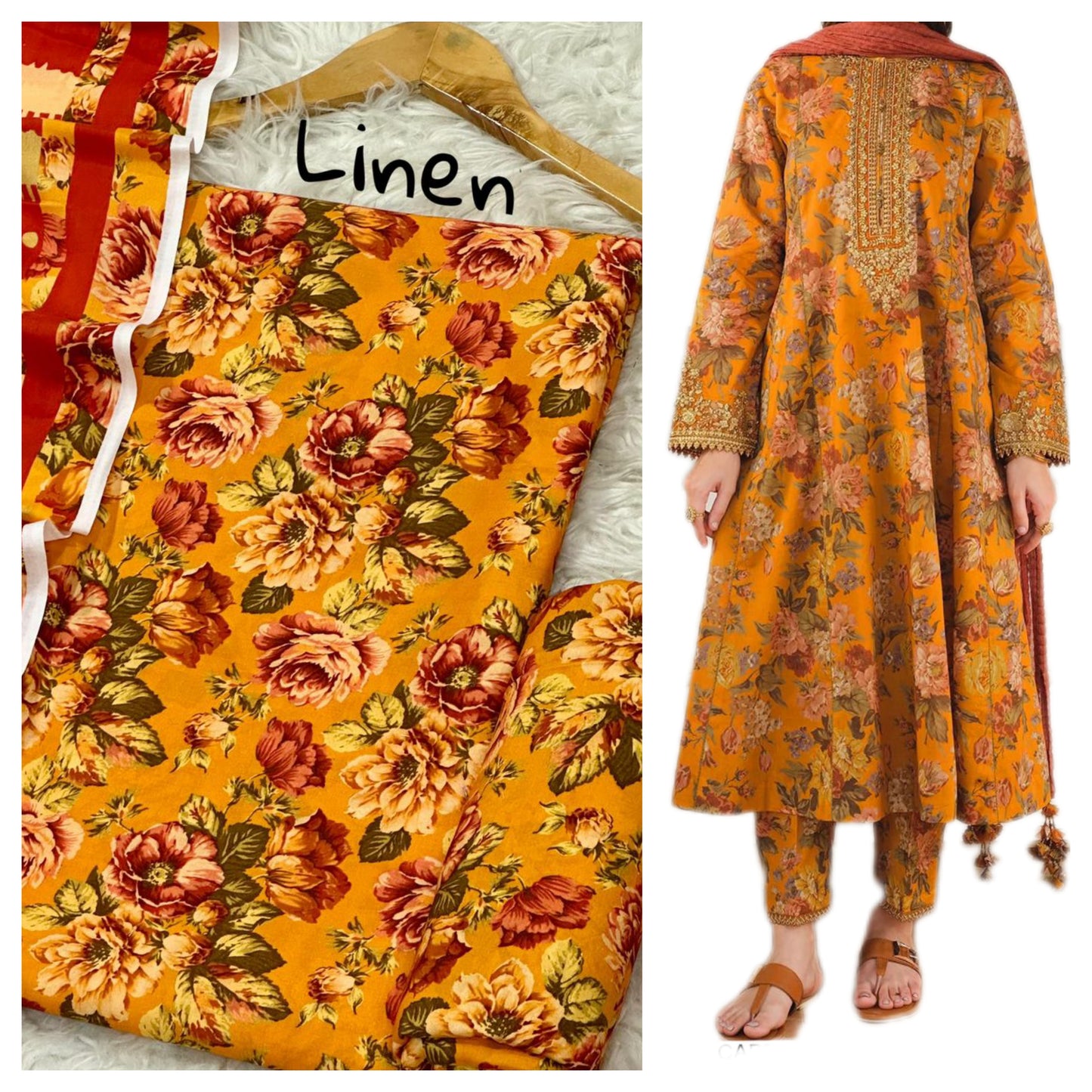 Premium Digital Linen 3-Piece Suit | Digital Printed Shirt, Trouser & Linen Dupatta