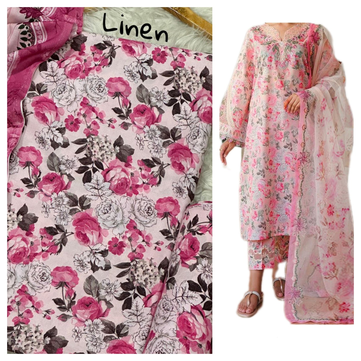 Premium Digital Linen 3-Piece Suit | Digital Printed Shirt, Trouser & Linen Dupatta