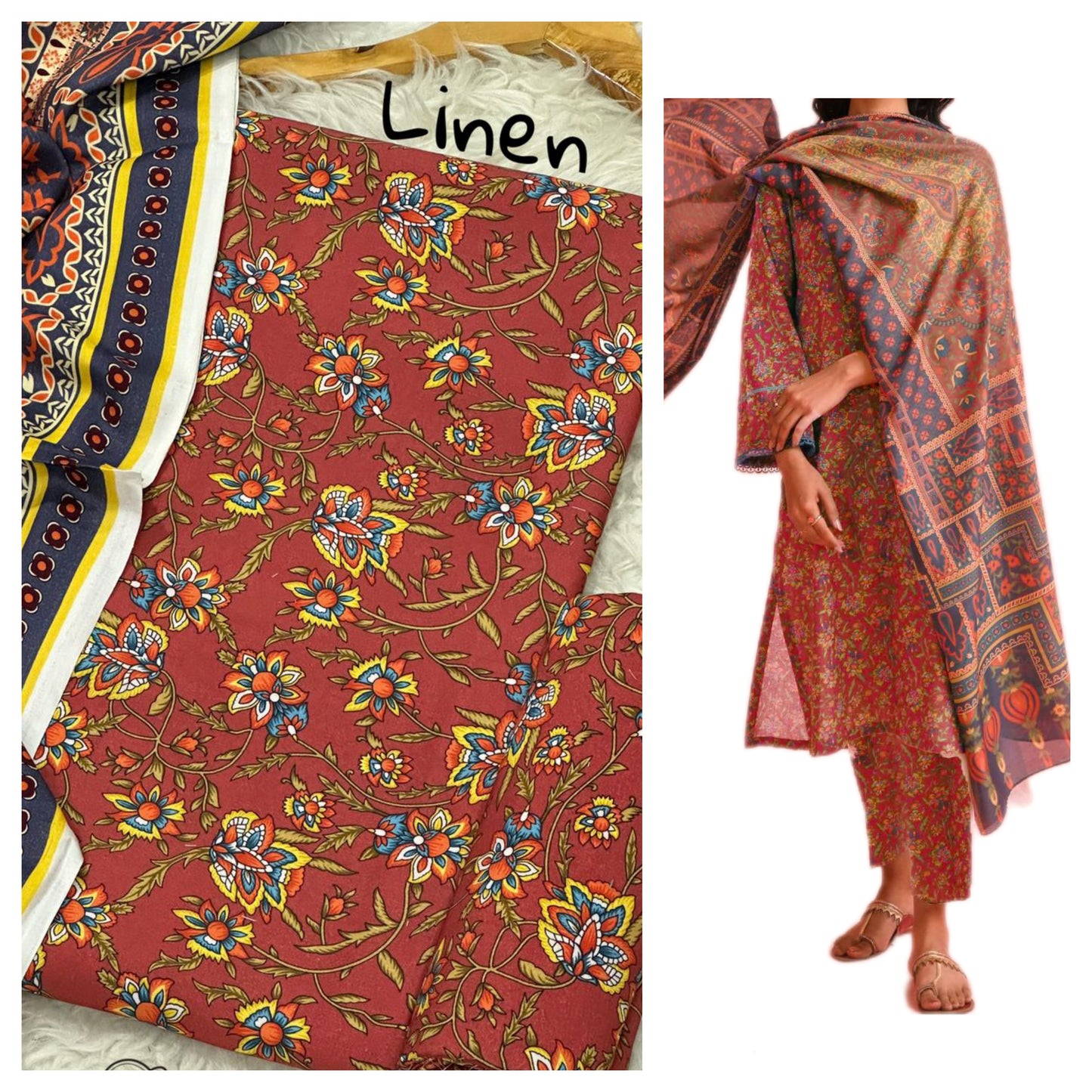 Premium Digital Linen 3-Piece Suit | Digital Printed Shirt, Trouser & Linen Dupatta