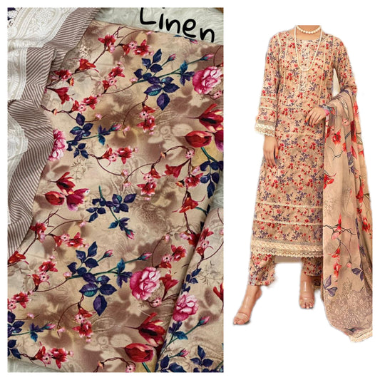 Premium Digital Linen 3-Piece Suit | Digital Printed Shirt, Trouser & Linen Dupatta