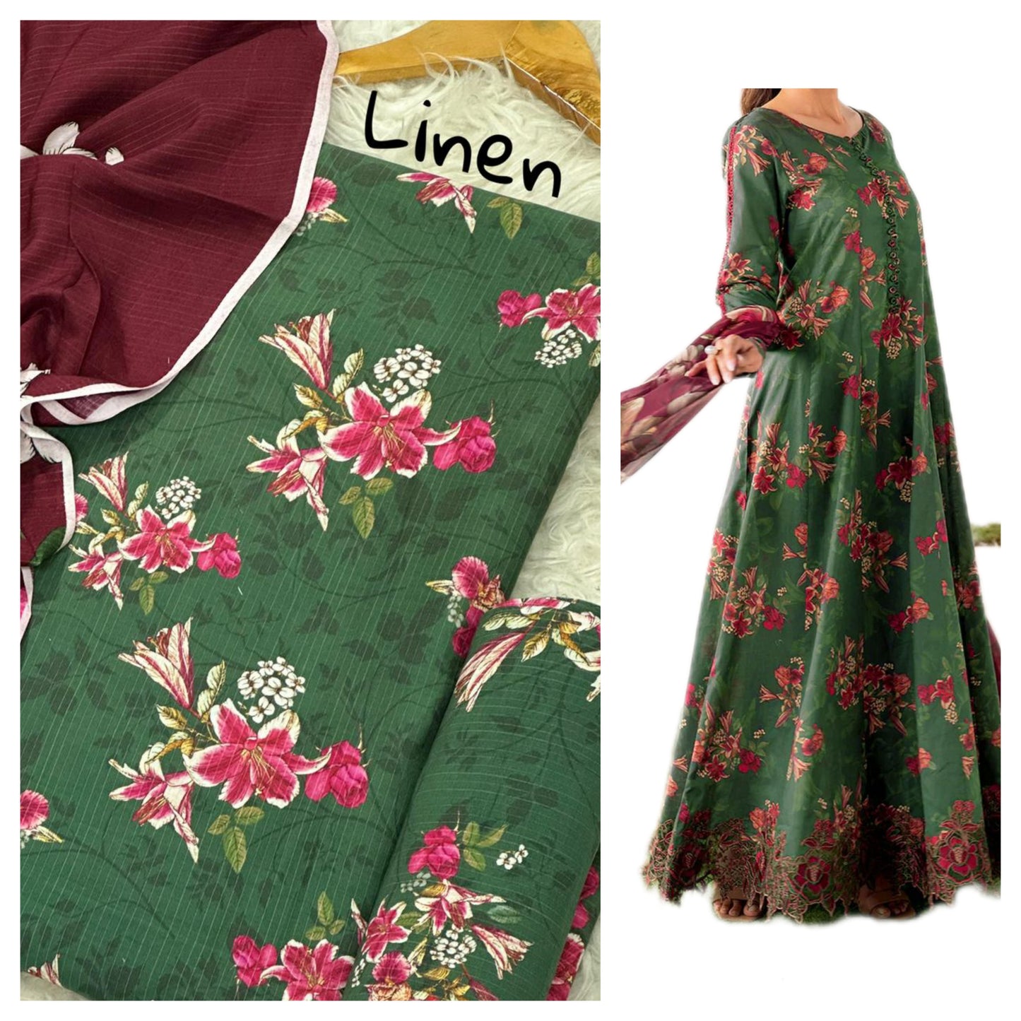 Premium Digital Linen 3-Piece Suit | Digital Printed Shirt, Trouser & Linen Dupatta