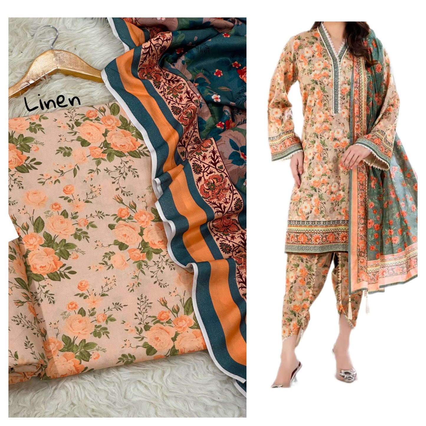 Fine Quality Digital Linen 3-Piece Suit | Digital Printed Shirt, Trouser & Linen Dupatta