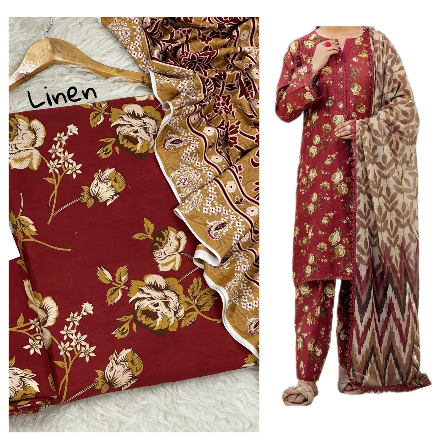 Fine Quality Digital Linen 3-Piece Suit | Digital Printed Shirt, Trouser & Linen Dupatta