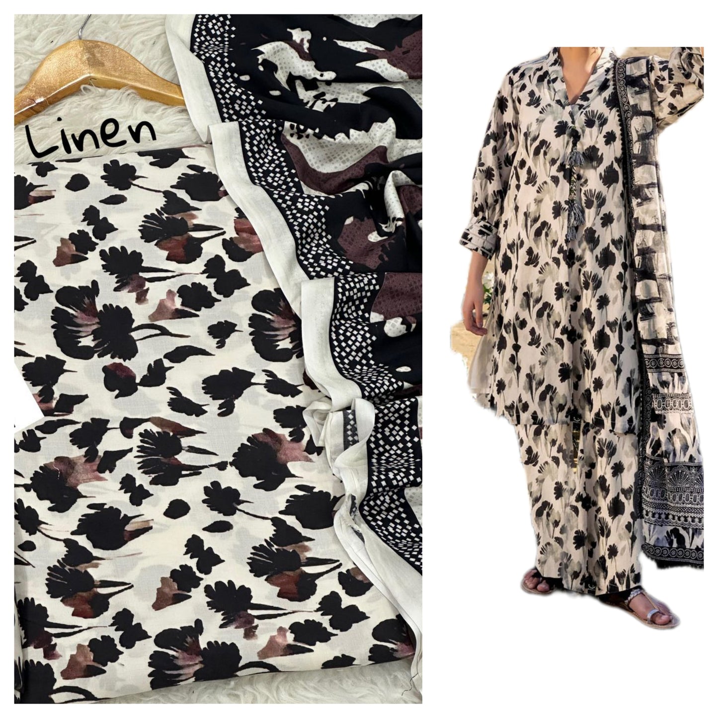Fine Quality Digital Linen 3-Piece Suit | Digital Printed Shirt, Trouser & Linen Dupatta
