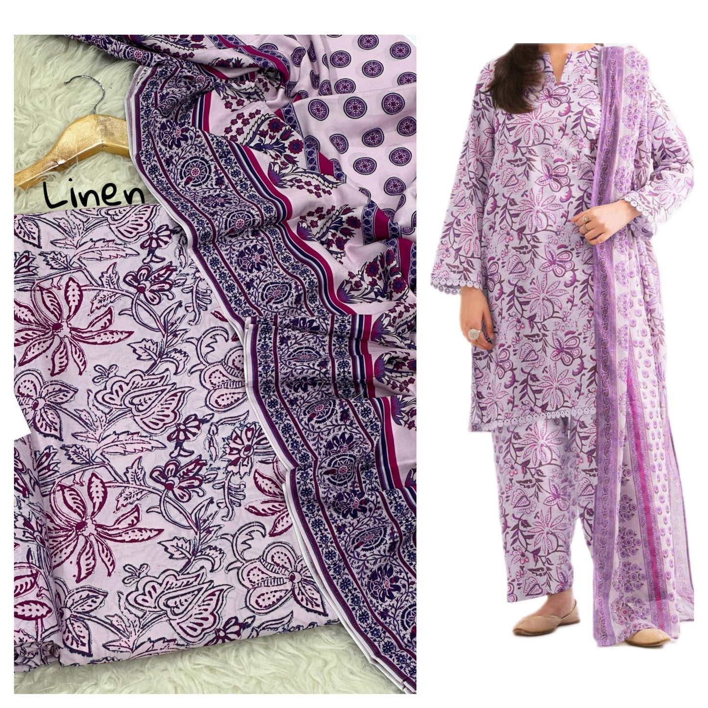 Fine Quality Digital Linen 3-Piece Suit | Digital Printed Shirt, Trouser & Linen Dupatta