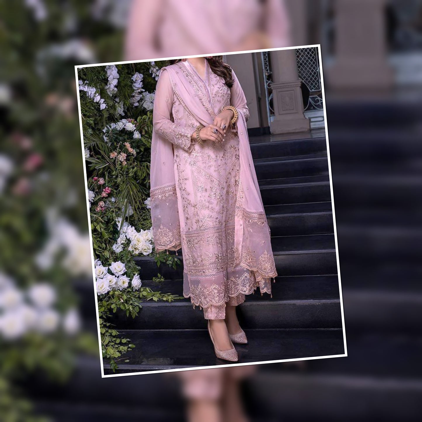 Premium Chiffon Embroidery Dress | Bridal & Formal Party Outfit for Women
