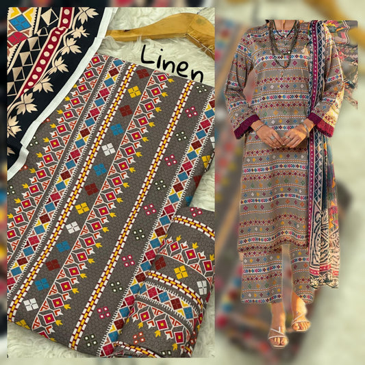 Digital Printed Linen 3 Piece Suit | Fine Quality Stitched Winter Collection 2025 – Waffaa Store