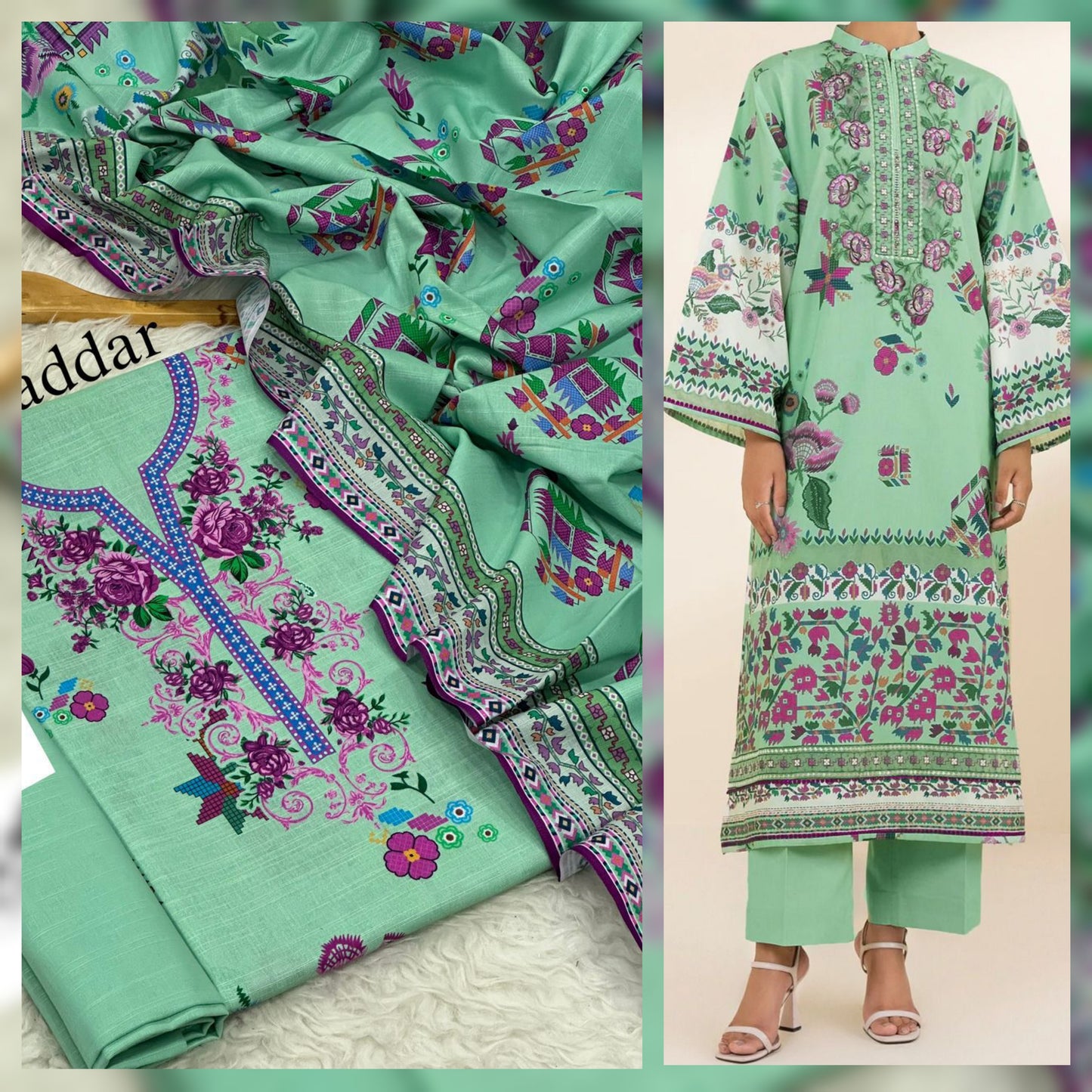 Digital Printed Khaddar 3 Piece Suit with Shawl | Fine Quality Winter Collection 2025 – Waffaa Store