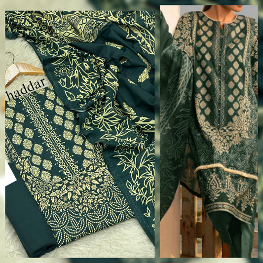 Digital Printed Khaddar 3 Piece Suit with Shawl | Fine Quality Winter Collection 2025 – Waffaa Store