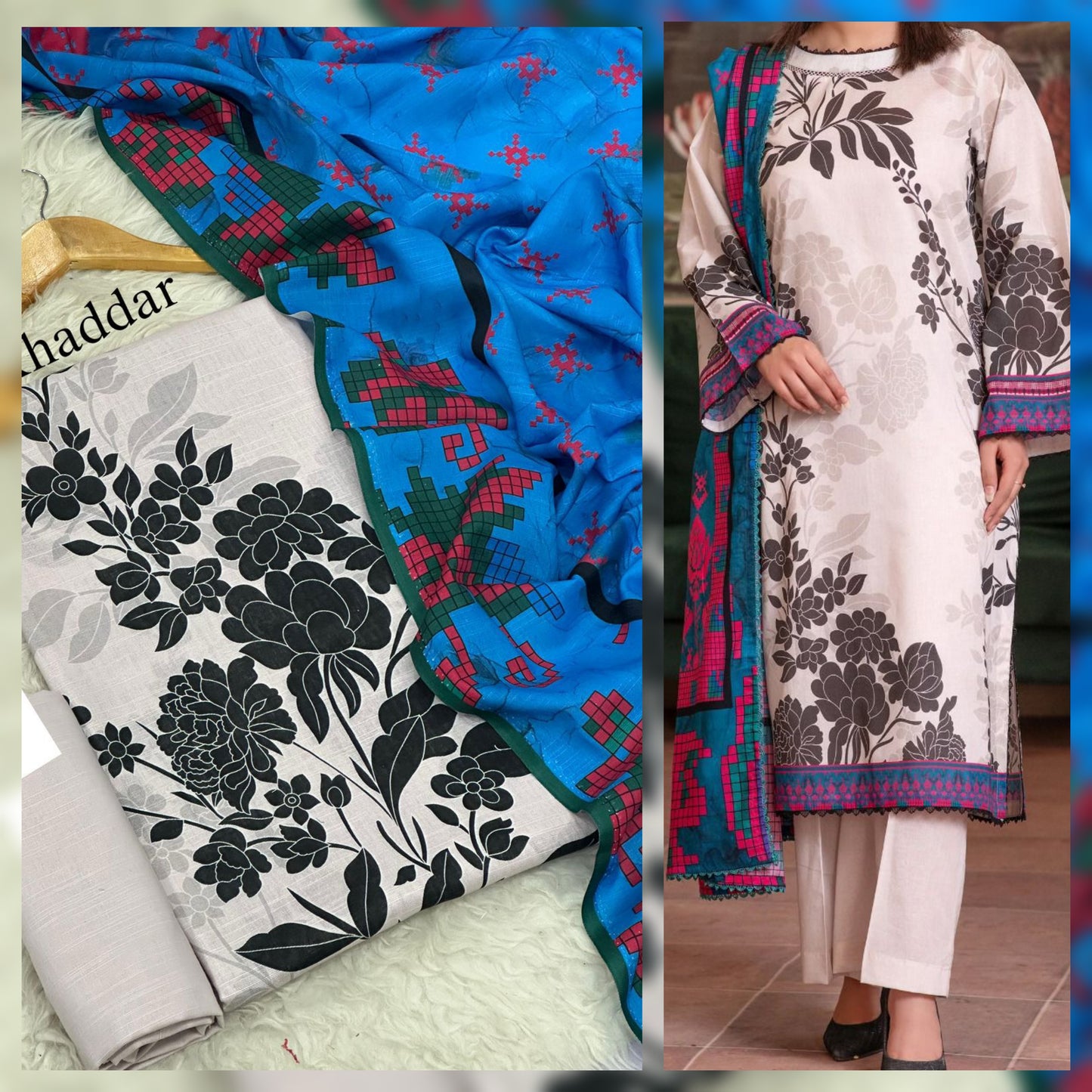 Digital Printed Khaddar 3 Piece Suit with Shawl | Fine Quality Winter Collection 2025 – Waffaa Store
