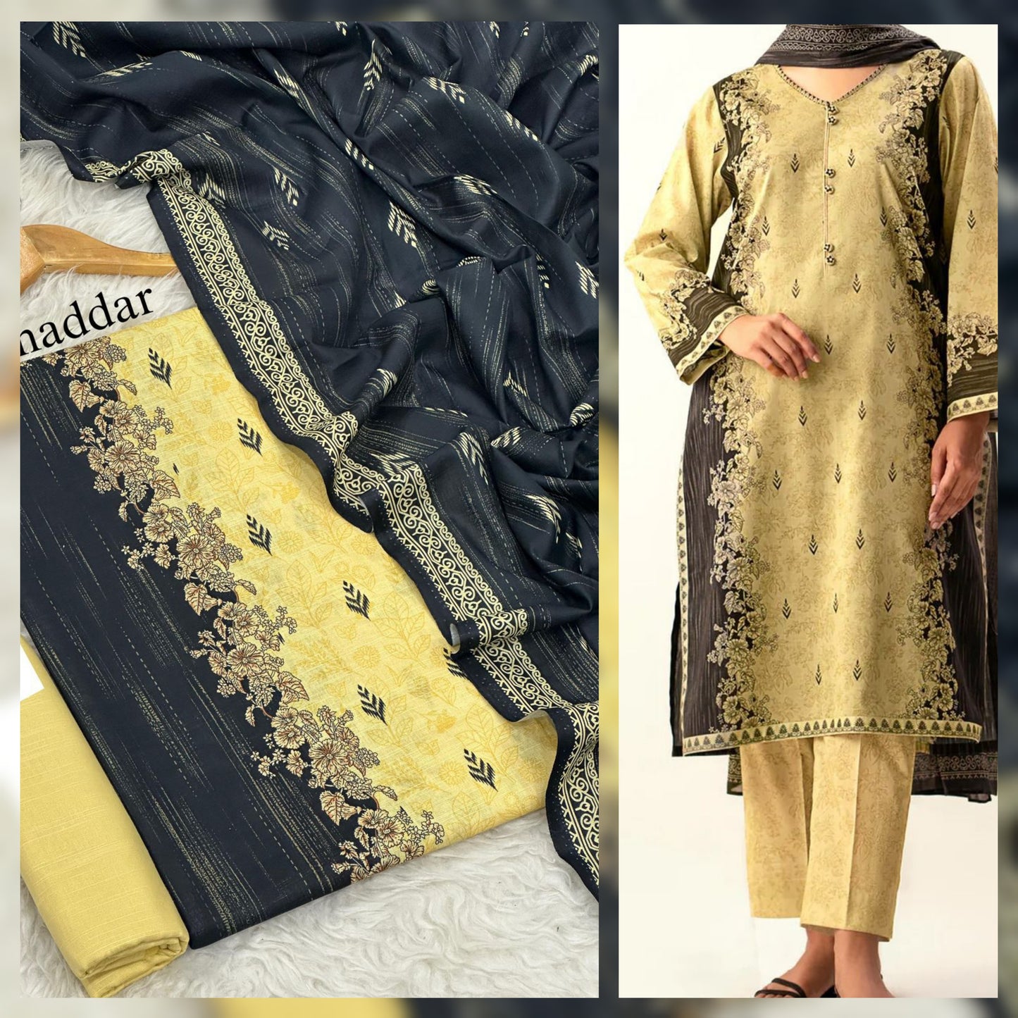 Digital Printed Khaddar 3 Piece Suit with Shawl | Fine Quality Winter Collection 2025 – Waffaa Store