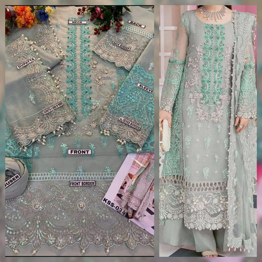 Luxury Organza Embroidered Suit with Stones & Tassels – Waffaa Store