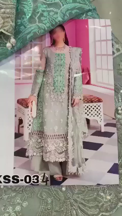 Luxury Organza Embroidered Suit with Stones & Tassels – Waffaa Store