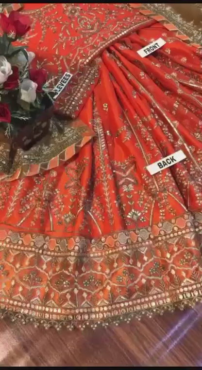 Designer Chiffon Embroidered Frock 2025 | Heavy Handwork & Sequin Dress with Silk Trouser & Dupatta"
